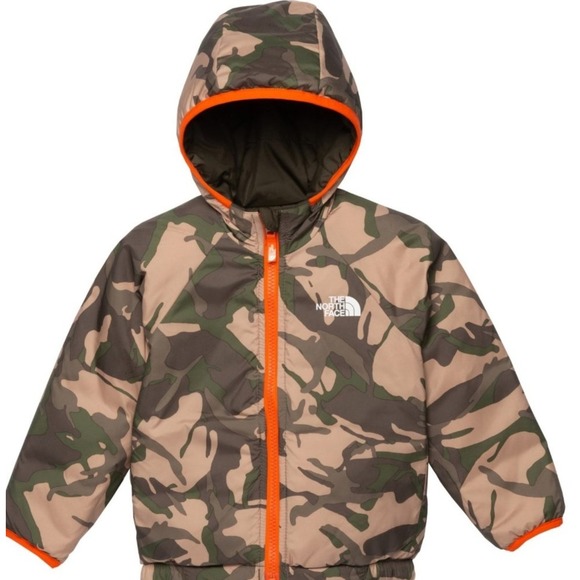 The North Face Reversible Camo Olive Green Orange Kids Toddler Jacket - Picture 1 of 10